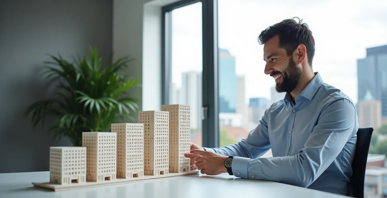 Visual timeline showing accelerated property acquisition with 35% vs 20% down payment strategy