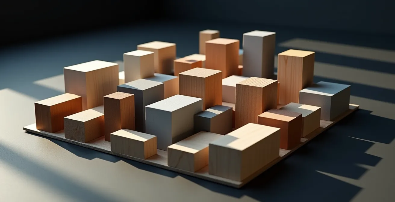 Abstract representation of Montreal zoning districts with mixed-use areas