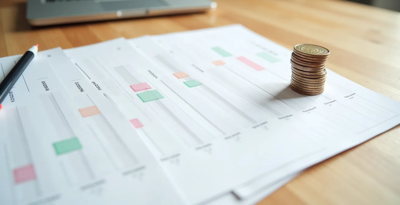 Calendar pages on a desk with highlighted payment dates, visually comparing the faster timeline of accelerated mortgage payments.