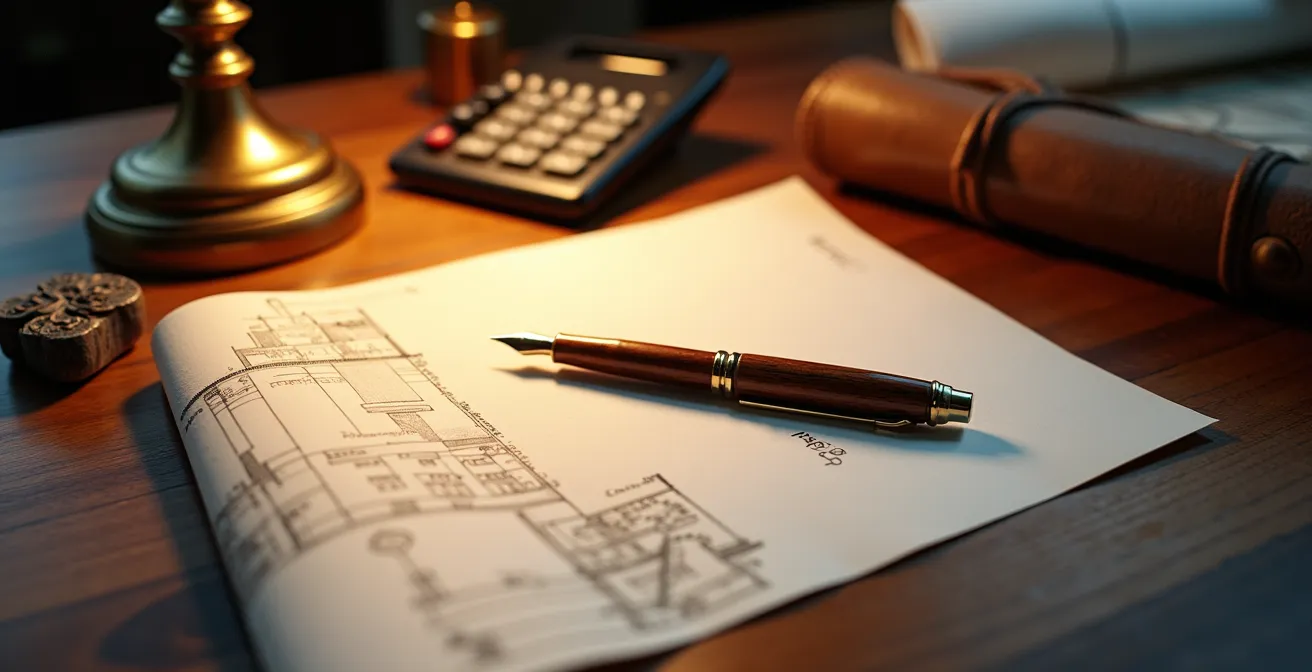 Professional workspace showing tax preparation documents for Quebec home sale